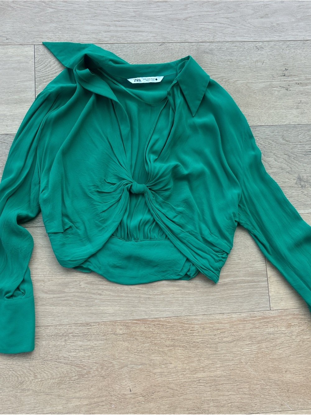 Zara Emerald Twist-Knot Long Sleeve Blouse